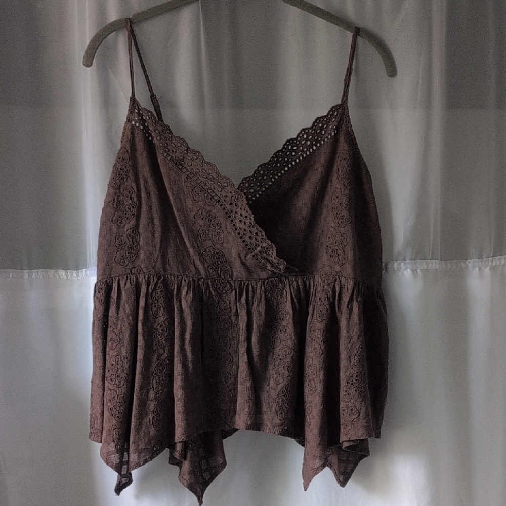 American Eagle Outfitters Brown Asymmetrical Ruffled Camisole